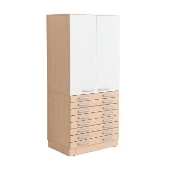 Hochschrank mit Schubladen, H 187, T 60 - Ahorn, Türen weiss (Grande 69)