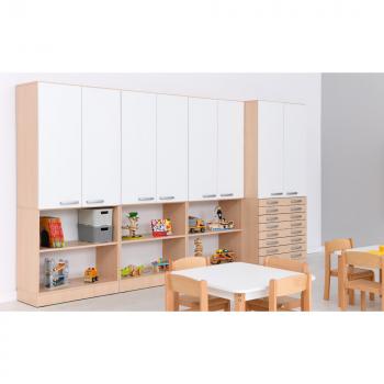 Hochschrank mit Schubladen, H 187, T 60 - Ahorn, Türen weiss (Grande 69)
