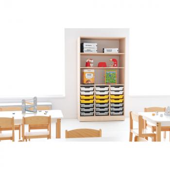 Hochregal, H 187, B 104, mit 21 Behältern - Ahorn - gelb/silberfarben (Grande 70)