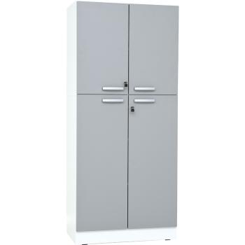 Hochschrank, H 187, T 48, abschliessbar - weiss , Türen grau (Grande 74)