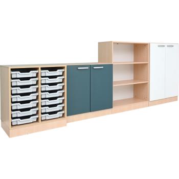 Möbelsatz Grande 83, T 38/48, Ahorn, Türen petrol-weiss