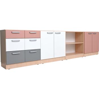 Möbelsatz Grande 84, T 38, Ahorn, Fronten altrosa-weiss-grau