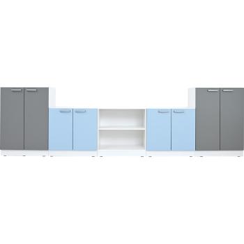Möbelsatz Grande 85, T 38, weiss, Türen grau-hellblau