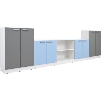 Möbelsatz Grande 85, T 38, weiss, Türen grau-hellblau
