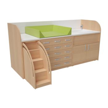 Wickelkommoden-Landschaft 1, T 90 cm, mit Badewanne, Wickelauflage hellgrün