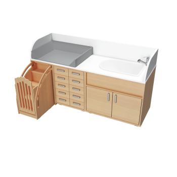Wickelkommoden-Landschaft 7, T 75 cm, mit Badewanne, Wickelauflage grau