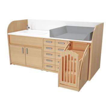 Wickelkommoden-Landschaft 8, T 75 cm, mit Badewanne, Wickelauflage grau