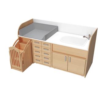 Wickelkommoden-Landschaft 7, T 90 cm, mit Badewanne, Wickelauflage grau