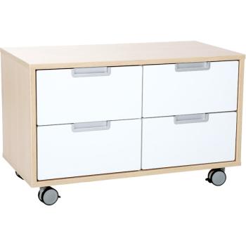 Schrank S mit 4 schmalen Schubladen, B 79 - auf Rollen - weiss (Quadro 28)