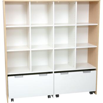 Mehrfunktionen-Schrank XL mit 2 breiten Rollbehältern, B 154, Ahorn - weiss - offen (Quadro 42)