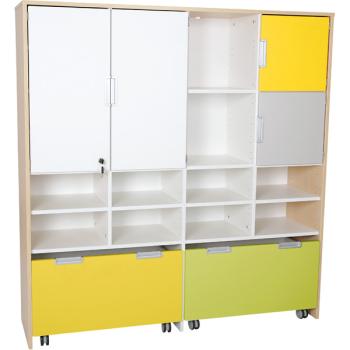 Mehrfunktionen-Schrank XL mit 2 breiten Rollbehältern, B 154 - limone/gelb (Quadro 41)