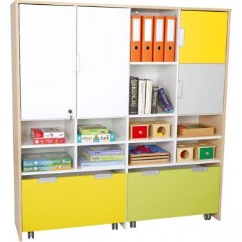Mehrfunktionen-Schrank XL mit 2 breiten Rollbehältern, B 154 - limone/gelb (Quadro 41)