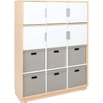 MyTibo GmbH - Schrank mit Behältern, B 116, H 164, Ahorn - weiss/grau