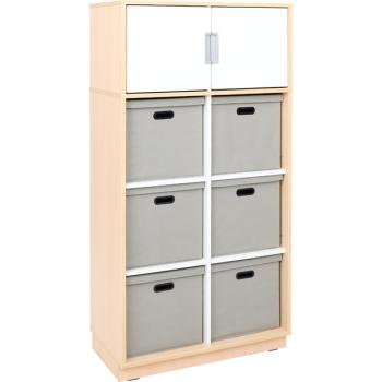 Schrank mit 6 Textilboxen und Türen, B 79, H 164, weiss/grau (Quadro 99–180°)
