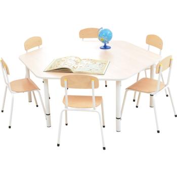 Set Nr. 26 - Gr. 2, Tisch Bambino, 6eckig, mit Stühlen, weiss, Sitzhöhe  31 cm