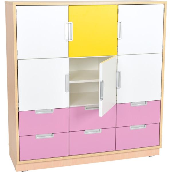 Quadro - Schrank L mit 2 Mittelwänden und 2x3 Einlegeböden, B 116, Ahorn