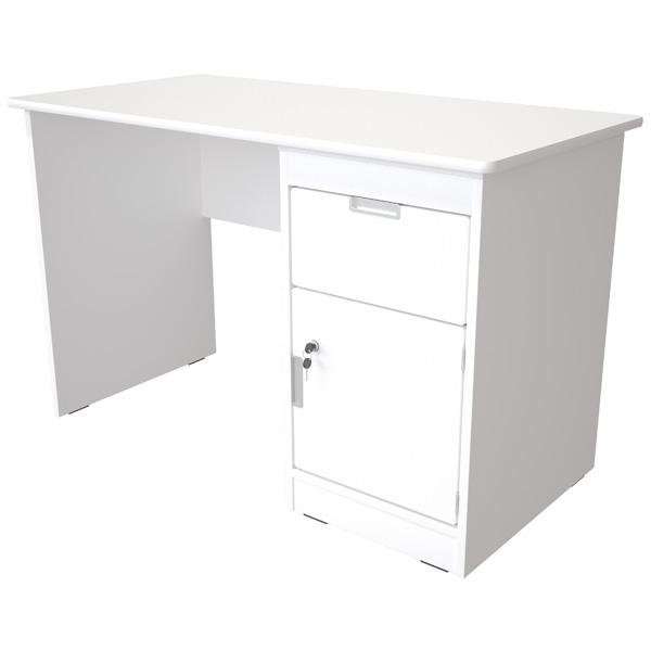 Schreibtisch Quadro mit Schublade und Tür, weiss - weiss