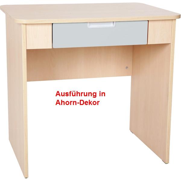 Schreibtisch Quadro mit breiter Schublade, weiss - grau