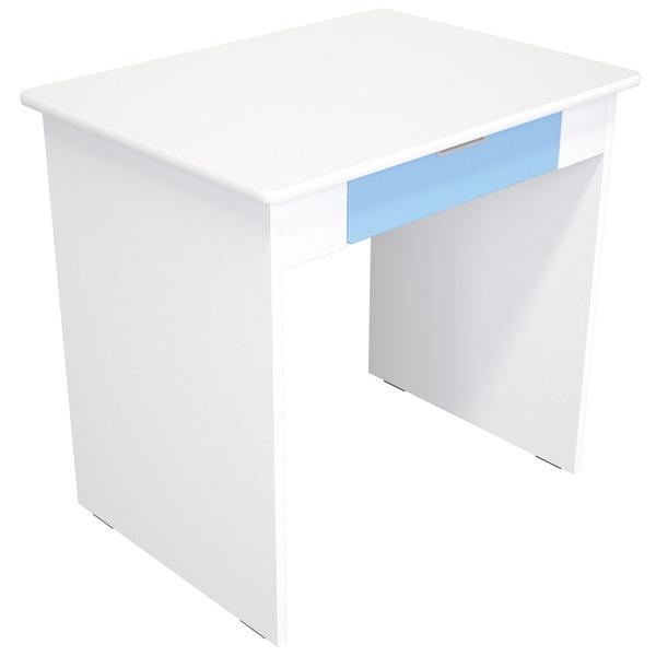 Schreibtisch Quadro mit breiter Schublade, weiss - hellblau