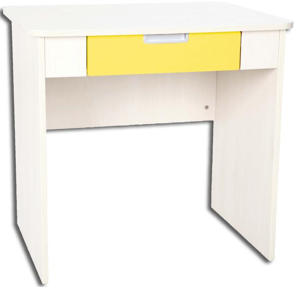 Schreibtisch Quadro mit breiter Schublade, weiss - gelb