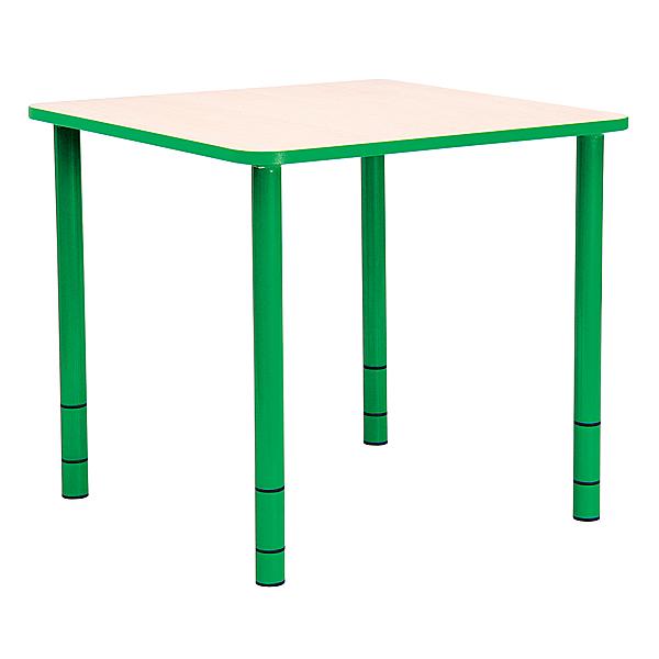 Tisch Bambino quadratisch mit grünen Kanten und Höhenverstellung H 40-58