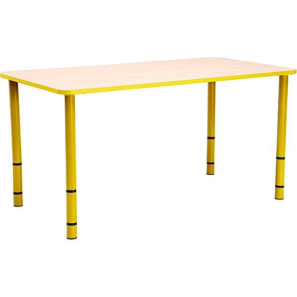 Tisch Bambino rechteckig, 120x65 cm, höhenverstellbar 40-58 cm, mit gelben Kanten
