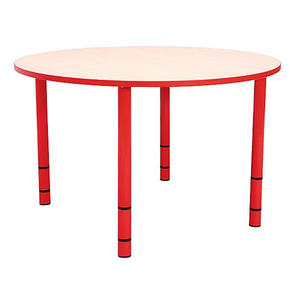 Tisch Bambino rund mit roten Kanten und Höhenverstellung H 40-58