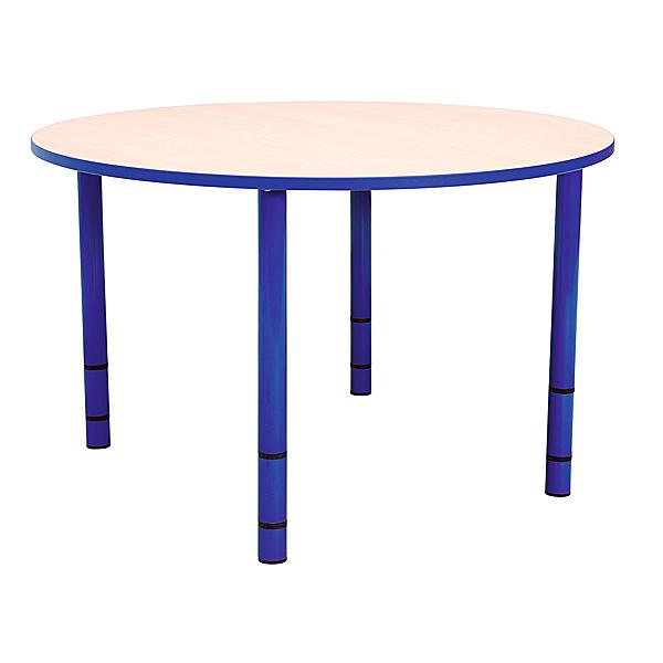 Tisch Bambino rund mit blauen Kanten und Höhenverstellung H 40-58