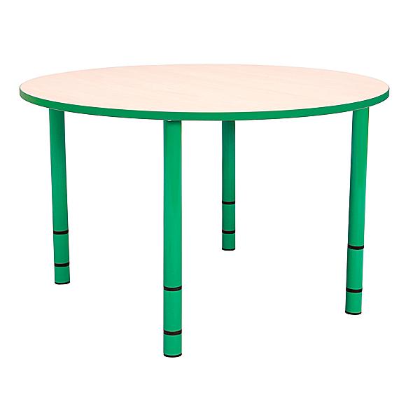 Tisch Bambino rund mit grünen Kanten und Höhenverstellung H 40-58