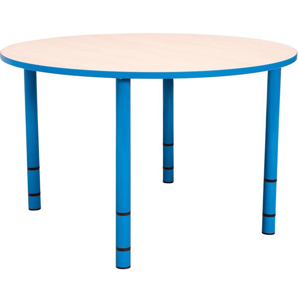 Tisch Bambino rund mit helblauen Kanten und Höhenverstellung H 40-58