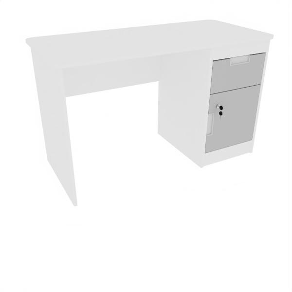 Schreibtisch Quadro mit Schublade und Tür, weiss - grau