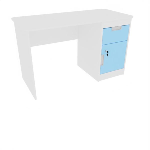 Schreibtisch Quadro mit Schublade und Tür, weiss - hellblau