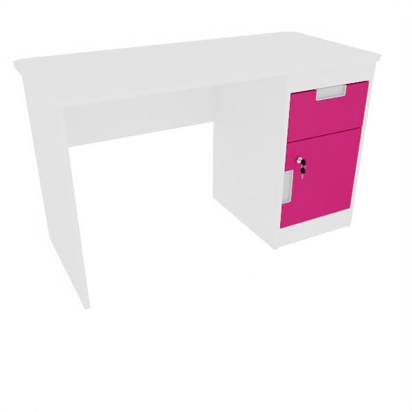 Schreibtisch Quadro mit Schublade und Tür, weiss - magenta