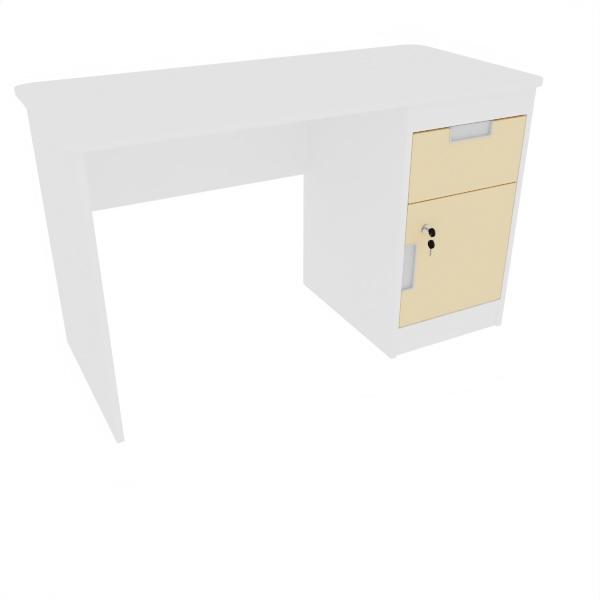 Schreibtisch Quadro mit Schublade und Tür, weiss - beige