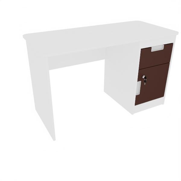 Schreibtisch Quadro mit Schublade und Tür, weiss - braun