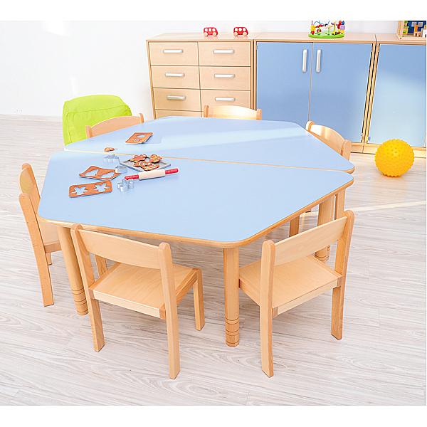 Trapezförmiger Tisch Flexi, höhenverstellbar 40-58 cm, blau