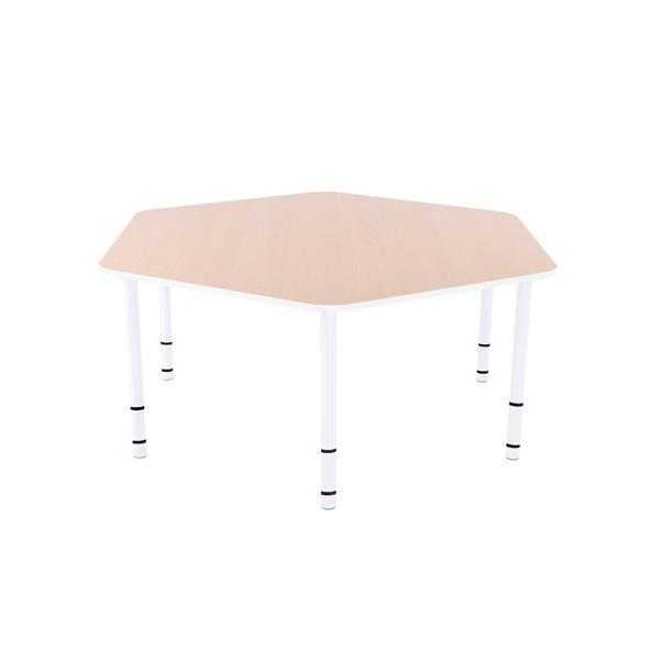 Tisch Bambino sechseckig mit weissen Kanten und Höhenverstellung H 40-58