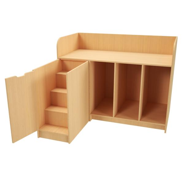 Grosse Wickelkommode B 150, Birke, Treppe mit Tür links