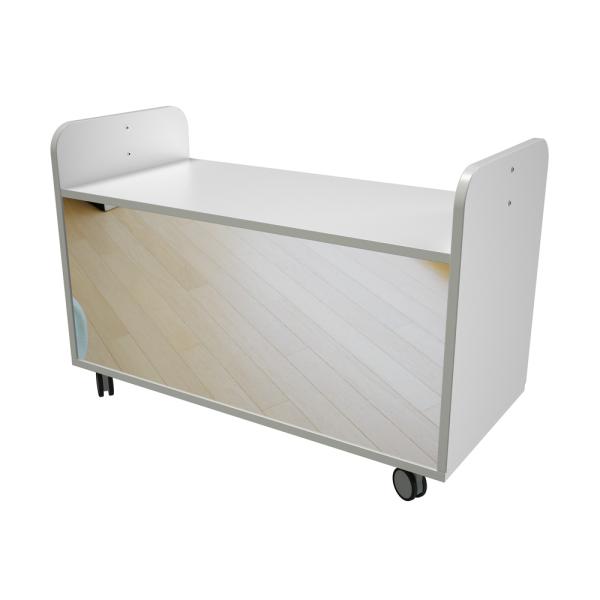 Quadro Mobiles Regal S, Acrylspiegel als Rückwand, weiss