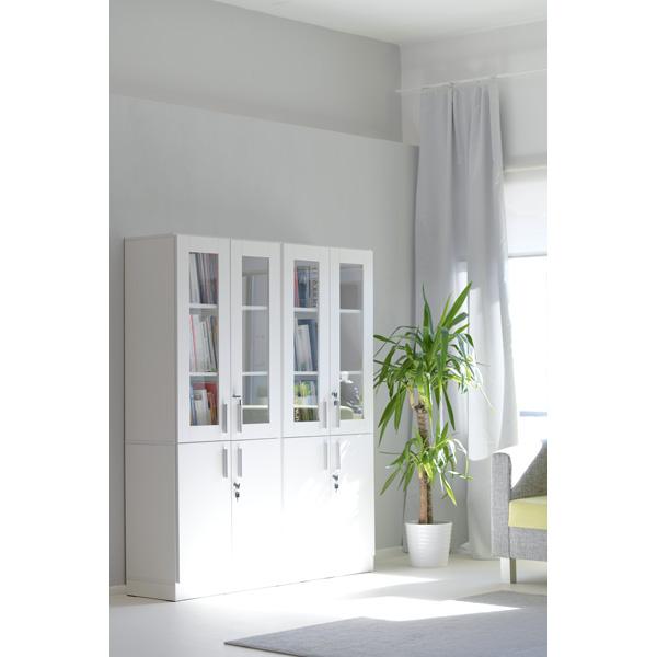 EXPO Schrank 185 mit Glasvitrine, Holzrahmen - weiss