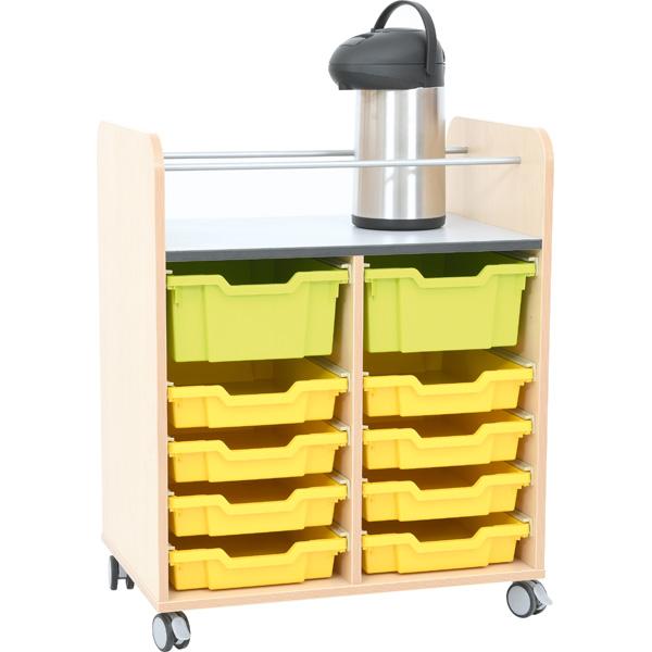 Getränkewagen mit Fächern für Behälter