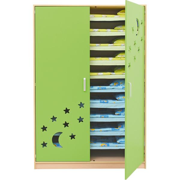 Schrank für Kindergartenbetten 501001 und 501013, Türen grün, laminiert