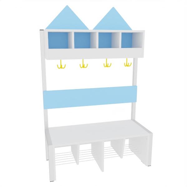 Garderobe Häuschen 4 mit Gestell, Fachbreite: 21 cm, Sitzhöhe: 34,5 cm, weiss, hellblau