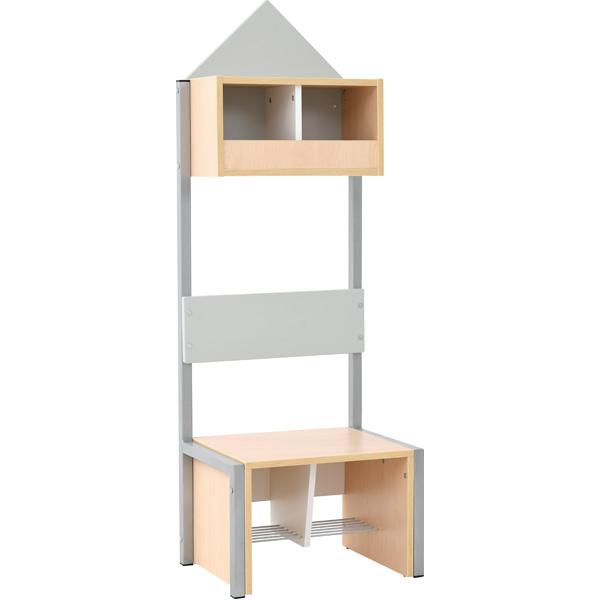 Garderobe Häuschen 2 mit Gestell, Fachbreite: 30 cm, Sitzhöhe: 34,5 cm, Ahorn, grau