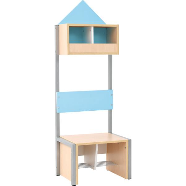 Garderobe Häuschen 2 mit Gestell, Fachbreite: 30 cm, Sitzhöhe: 34,5 cm, Ahorn, hellblau