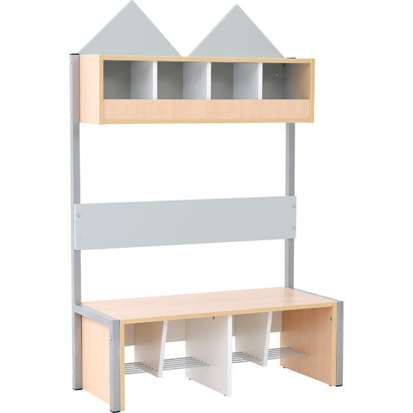 Garderobe Häuschen 4 mit Gestell, Fachbreite: 30 cm, Sitzhöhe: 34,5 cm, Ahorn, grau