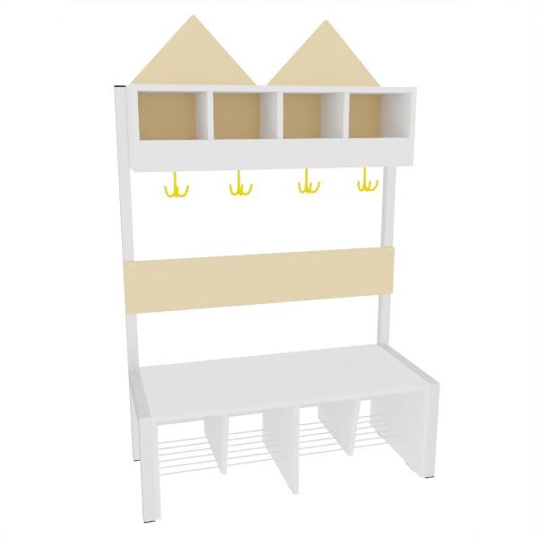Garderobe Häuschen 4 mit Gestell, Fachbreite: 30 cm, Sitzhöhe: 34,5 cm, weiß, beige