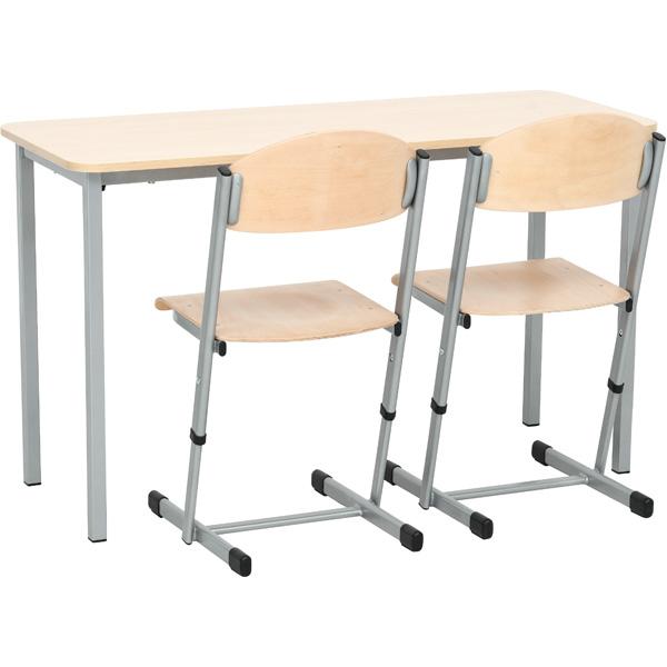 Doppeltisch Forte 6, Tischhöhe 76 cm, abgerundete Ecken - alufarben - Ahorn