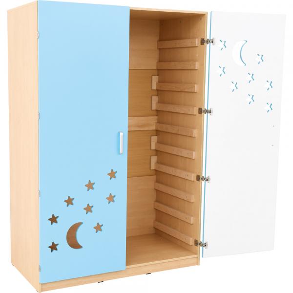 Schrank für 10 Kindergartenbetten 501001, Türen hellblau, lackiert