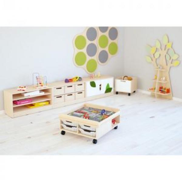 Echtholz Regal S mit 2 Böden, offen, auf Rollen